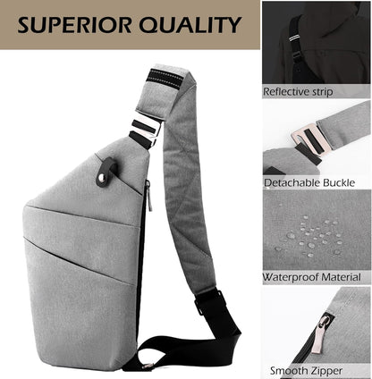 Anti Theft Crossbody Bags for Women Men, Multi-Pocket Shoulder Bag, Slim Sling Purse with 2 RFID Blocking Card (Right Shoulder-Pink Purple)
