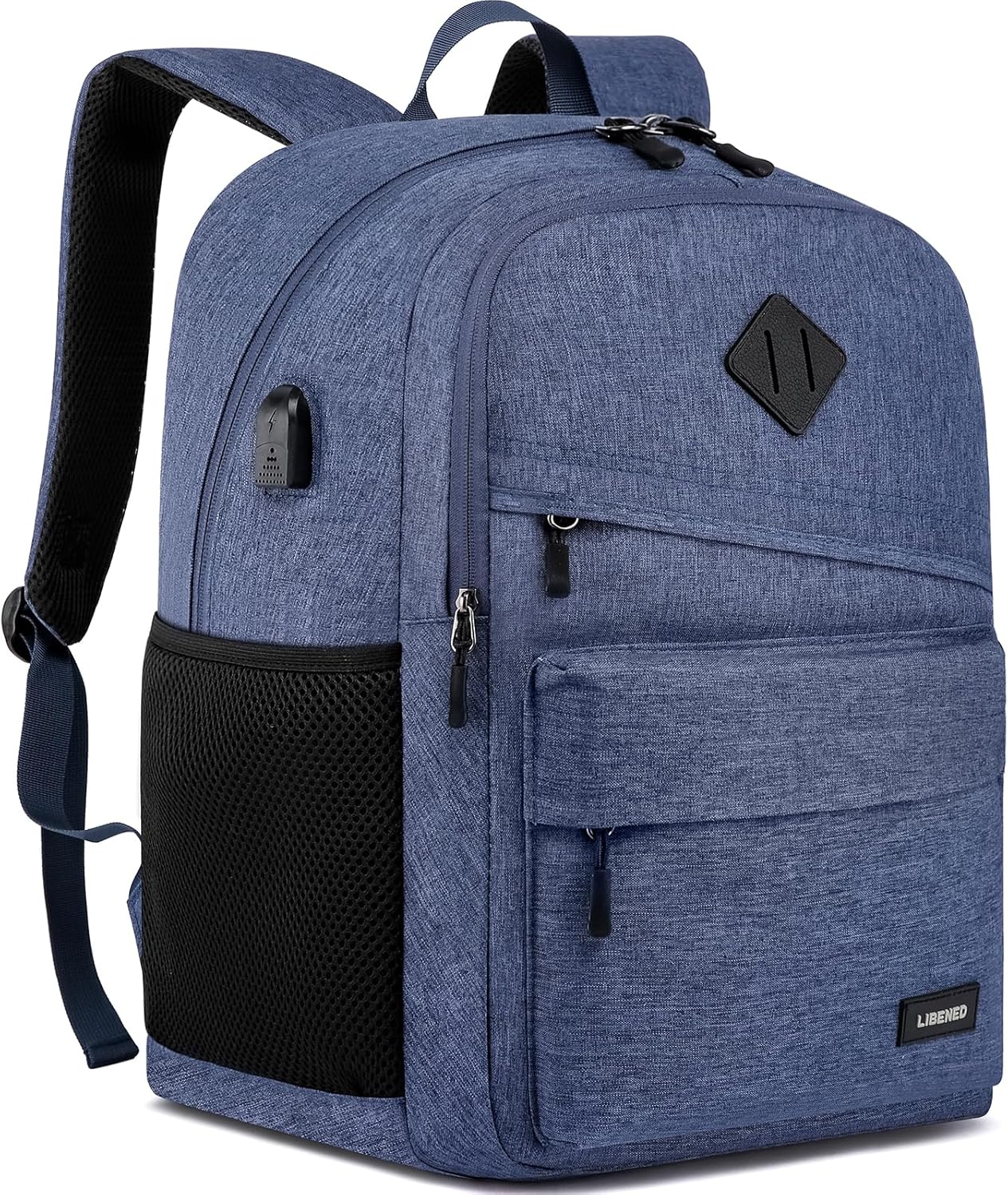 School backpack for Teen Boy, 15.6 inch Laptop Backpack with USB Charging Port, Large Computer Bookbag with Compartments, Ergonomic Straps, Blue