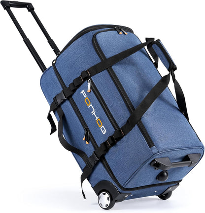 Rolling Duffle Bag with Wheels, Large Travel Duffel Bag with Shoe Compartment, Water Resistant Rolling Wheeled Luggage for Men Women Weekender Overnight Trip