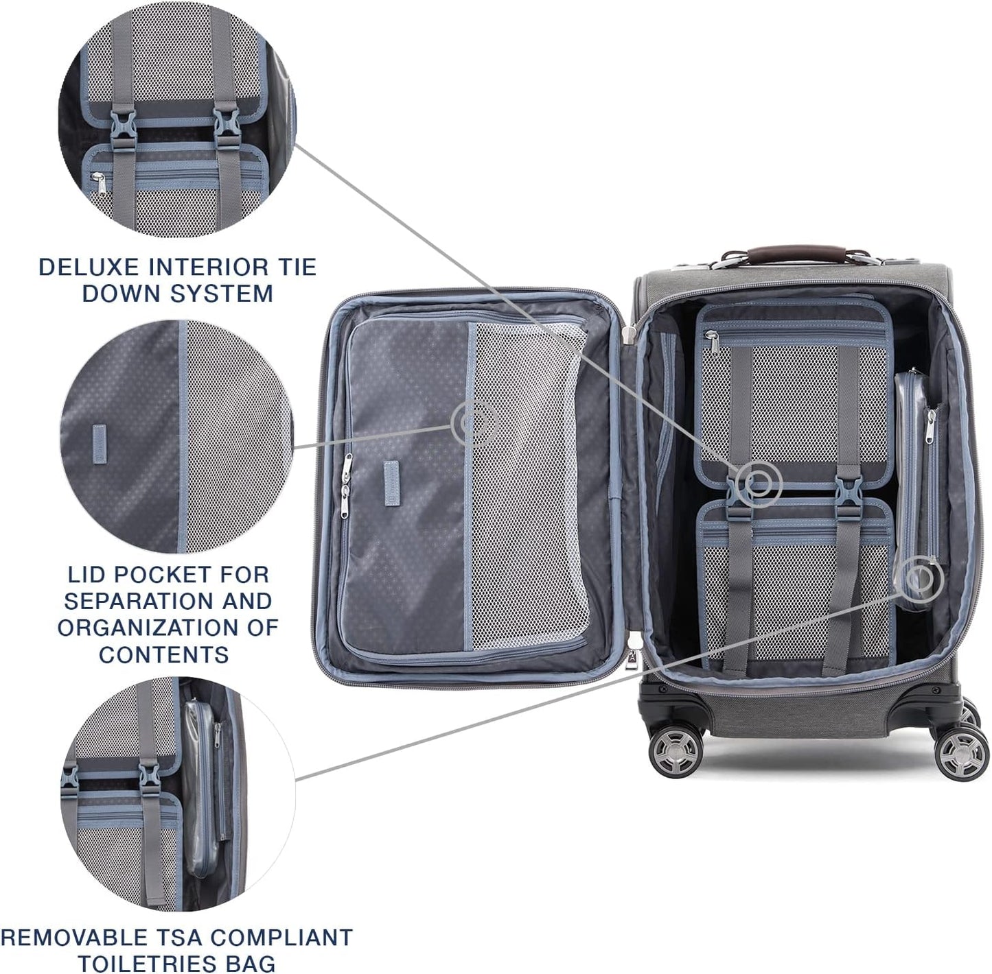 Travelpro Platinum Elite Softside Expandable Carry on Luggage, 8 Wheel Spinner Suitcase, USB Port, Laptop and Tablet Sleeves, Men and Women, Vintage Grey, Carry On 20-Inch