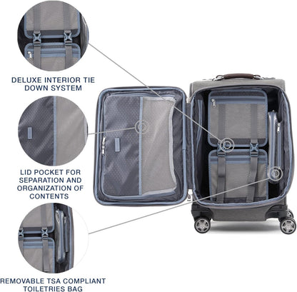 Travelpro Platinum Elite Softside Expandable Carry on Luggage, 8 Wheel Spinner Suitcase, USB Port, Laptop and Tablet Sleeves, Men and Women, Vintage Grey, Carry On 20-Inch