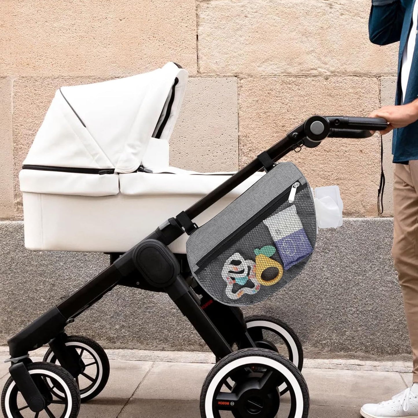 Accmor Insulated Side Sling Stroller Saddle Bag Organizer, Universal Stroller Organizer, Stroller Bag Caddy Organizer, Grey