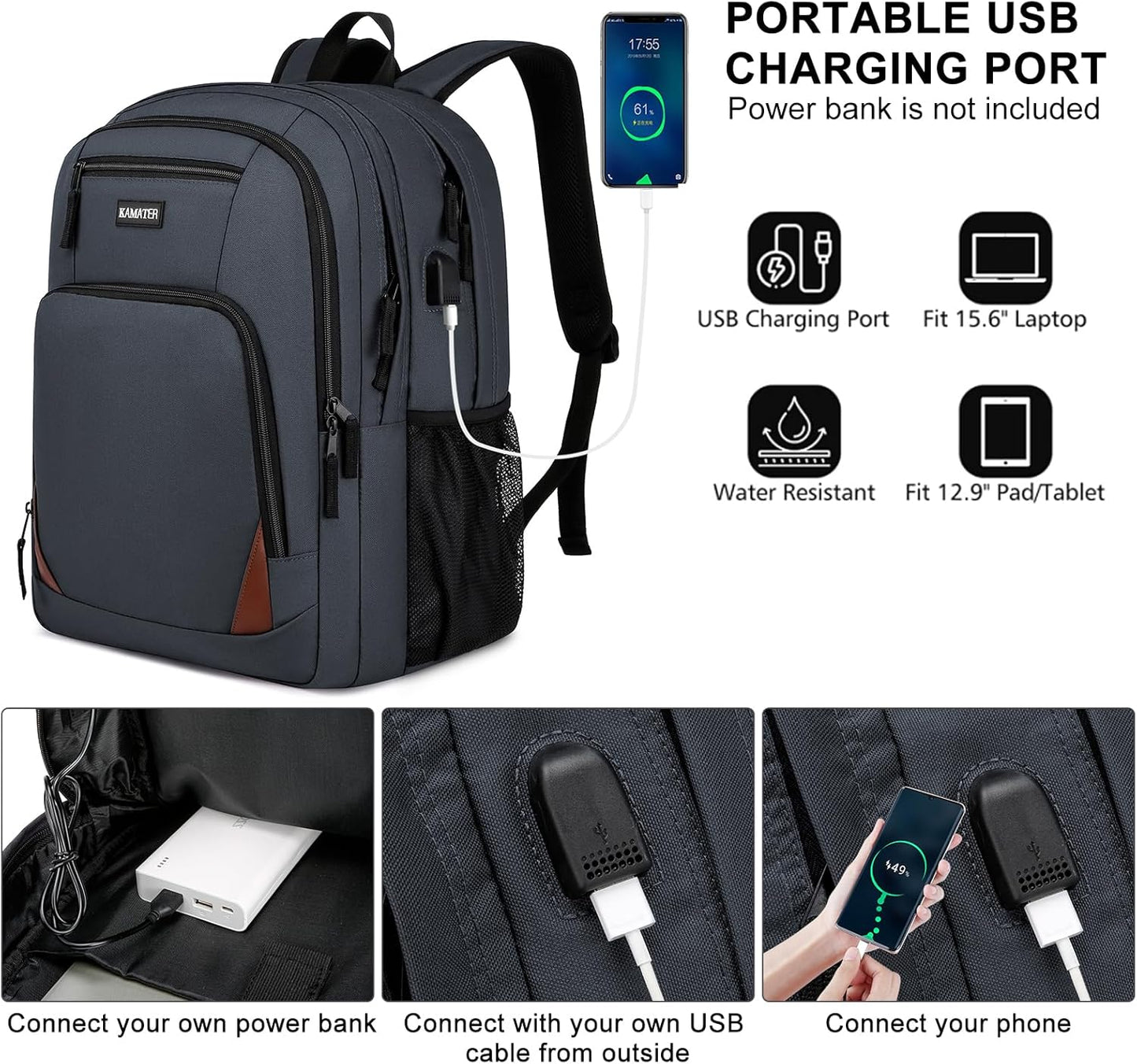 School Backpack for Teen Boys & Girls - 8 Compartments Water Resistant Bookbag with Large Laptop Sleeve | 15.6 Inch Anti-Theft College Student Backpack, Black