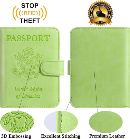 Passport Holder Cover Wallet RFID Blocking Leather Card Case Travel Accessories for Women Men (Apple green)