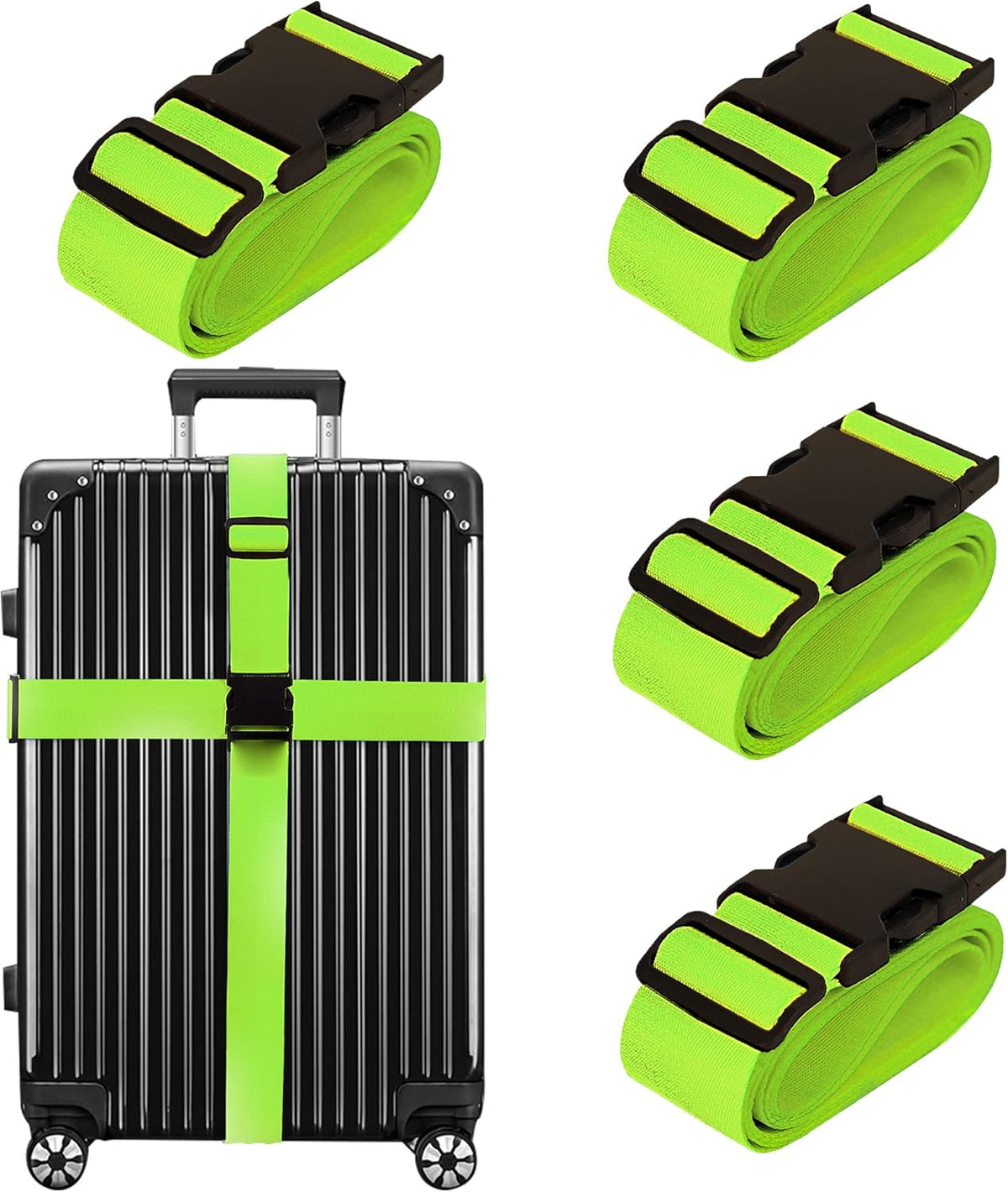 Luggage Straps for Suitcases TSA Approved Travel Belt 4 Pack by Chelmon (Green)
