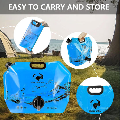 Collapsible 8L Water Storage Bag, BPA-Free Portable Folding Water Jug with Adjustable Faucet, Leakproof Emergency Water Bag for Camping, Hiking, Riding, Outdoor Sport (Blue, 1)