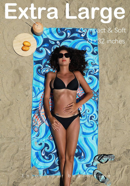 4 Pack Microfiber Lightweight Beach Towel Sand Free Quick Dry Absorbent Thin Compact Towels for Swimming Pool Camping Beach Accessories Large Easy Pack Travel Things for Vacation Essentials Gift