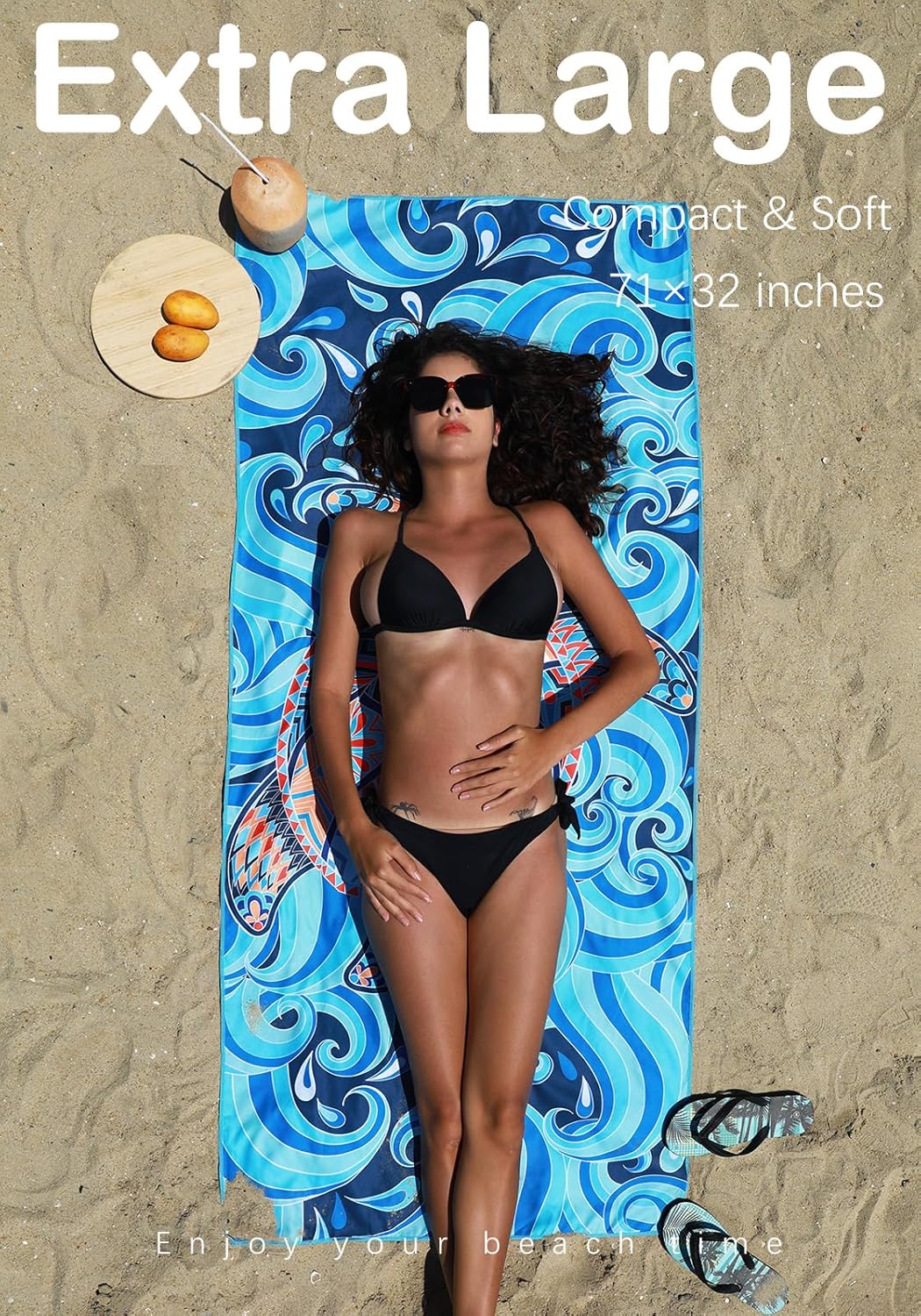 2 Pack Microfiber Lightweight Beach Towel Sand Free Quick Dry Absorbent Thin Compact Towels for Swimming Pool Camping Beach Accessories Large Easy Pack Travel Things for Vacation Essentials Gift