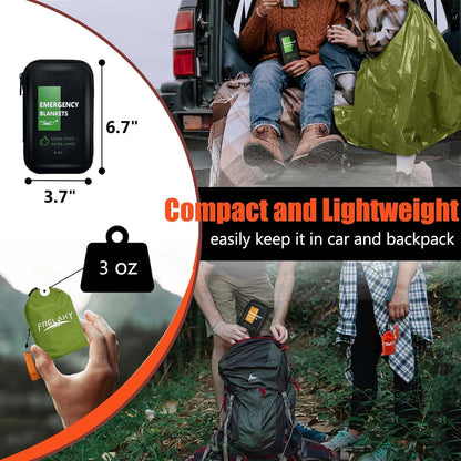 Frelaxy Emergency Blanket 2-Pack/4-Pack, Extra-Thick Extra-Large Space Blankets with Whistles, Storage Pouchs, and EVA case, 83" x 60"