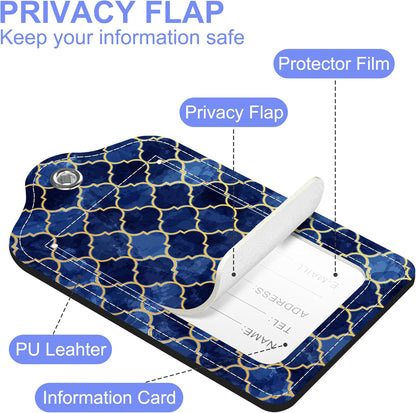 2 Pack Luggage Tag for Suitcase Arabic Mosaic and Mosque Window Shape Leather Suitcase Tags with Identifiers Privacy Cover Name Address Labels and Stainless Steel Loop for Teens Adults