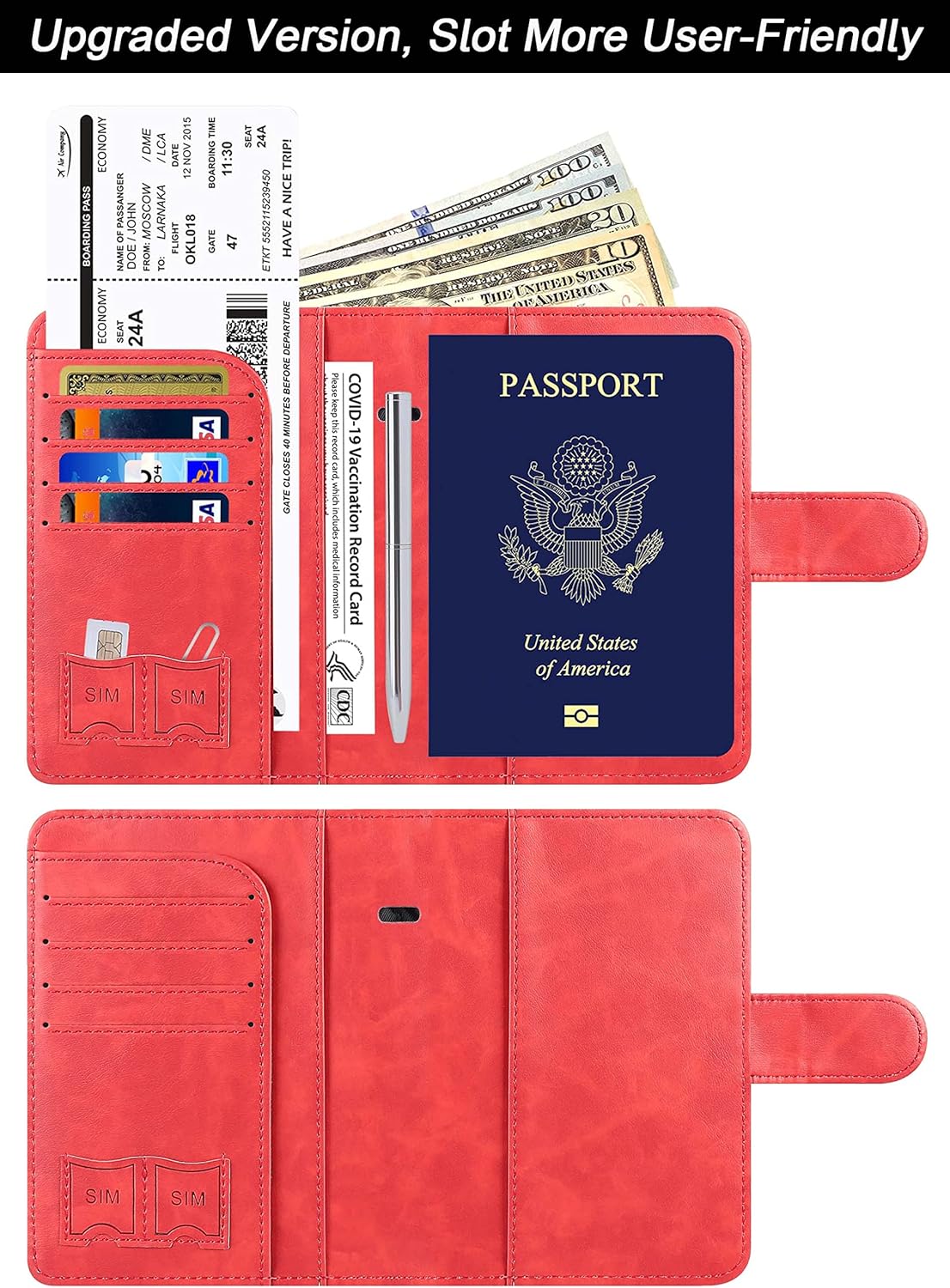 Airtag Passport Holder Cover Wallet Travel Essentials Leather Rfid Blocking Case Vacation Luggage Must Haves Travel Accessories for Men Women (117#Red)