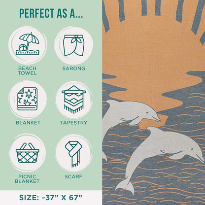 Sand Cloud Oversized Turkish Beach Towel (SoCal Dolphin) - 100% Certified Cotton Turkish Bath Towels - Sand Free & Quick Dry Large Beach Towel for Pool, Yoga, Picnic & Travel - As Seen on Shark Tank