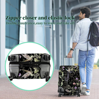 Luggage Cover Suitcase Protector + Luggage Tag, Wild Flowers Hummingbird Travel Suitcase Cover for 22-24 inch Luggage (M) with Concealed Zipper Washable Elastic Cloth Dustproof Anti-Scratch