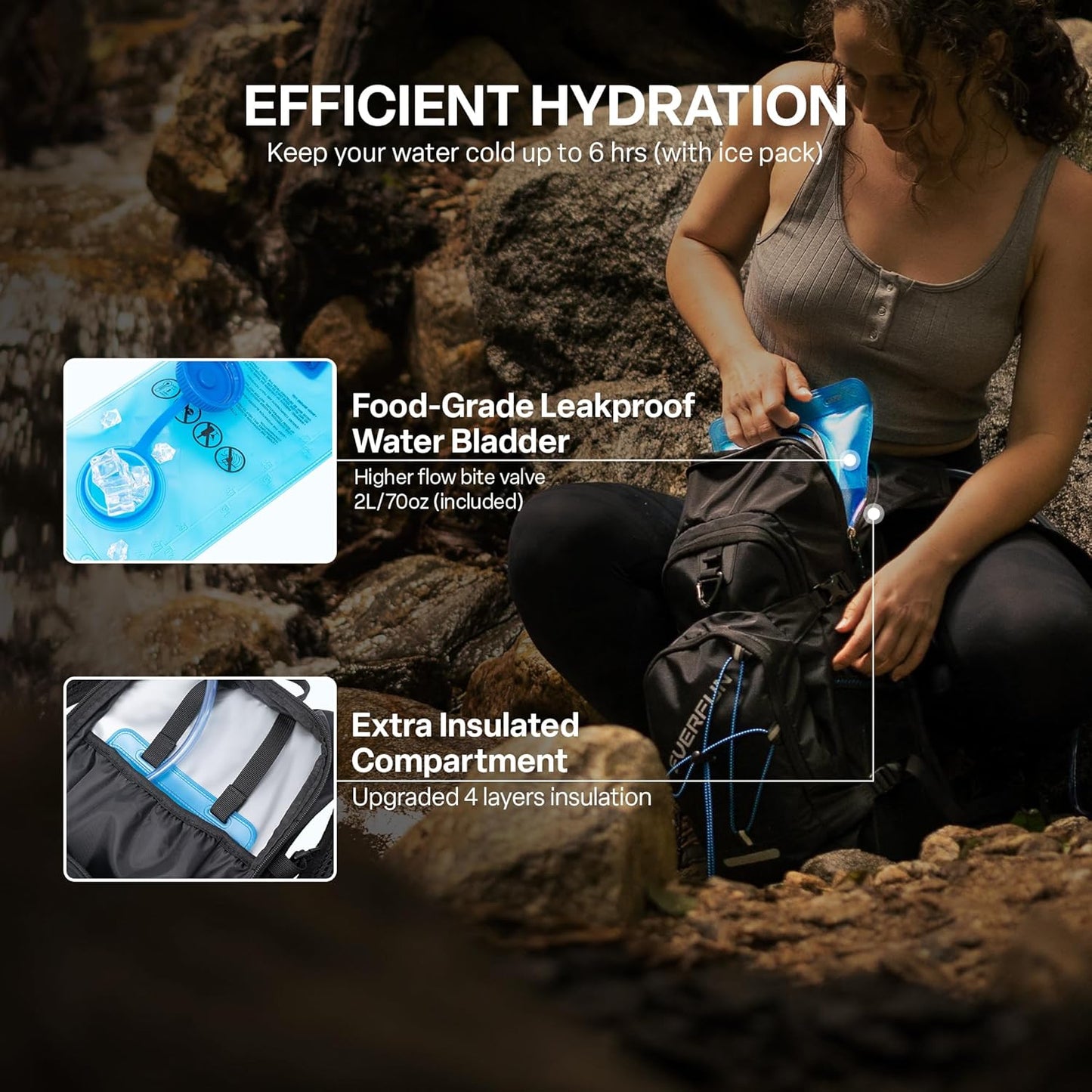 Everfun Hydration Backpack 18L with Water Bladder 2L/3L Hiking Water Backpack Women Men Hydration Pack Insulated Lightweight Day Hydropack with Storage for Hiking, Biking, Running, Festival