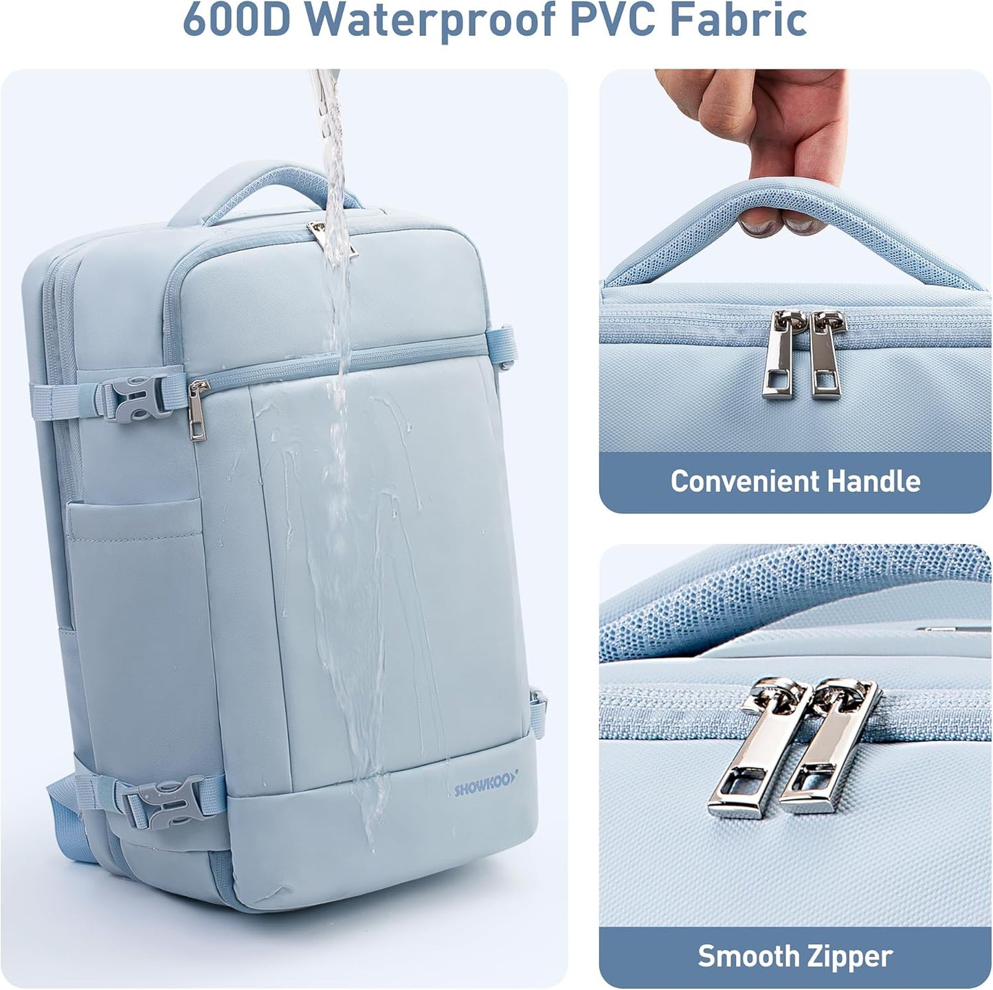 SHOWKOO Travel Backpack For Man Women, Airline Approved Carry On Laptop Backpack For Business, 40L Expandable Large Capacity Backpack, Blue