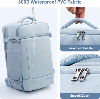 SHOWKOO Travel Backpack For Man Women, Airline Approved Carry On Laptop Backpack For Business, 40L Expandable Large Capacity Backpack, Blue