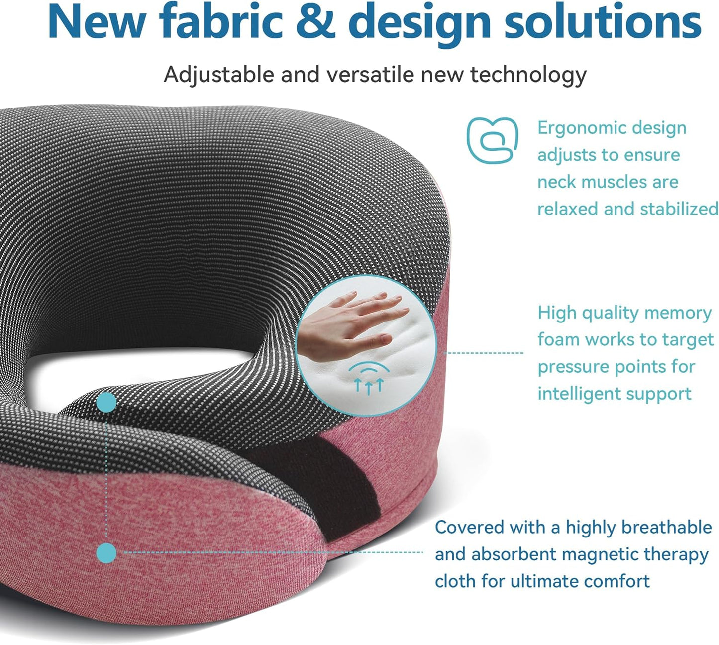 Pink Airplane Travel Pillow Set, 100% Pure Memory Foam Neck Pillow, Updated Material, Long Flight Travel Kit with 3D Contoured Eye Masks, Earplugs, and Luxury Bag