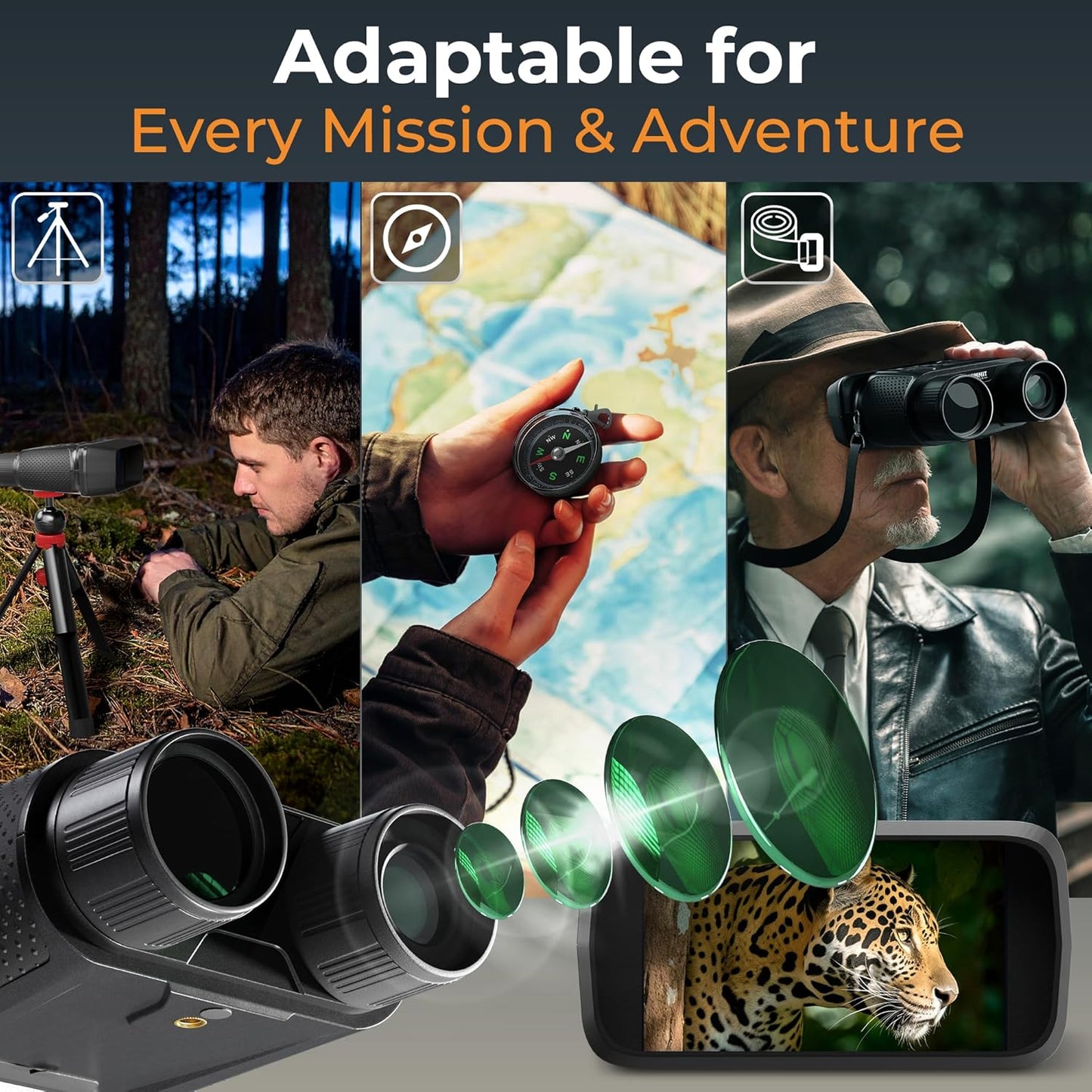 4k Night Vision Goggles for Adults - Hunting Night Vision Binoculars with Camera, Tripod, 32GB FT Card, Compass - 8X Zoom Infrared Goggles Digital Binoculars, Nightvision for Camp