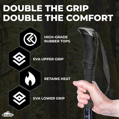 Cascade Mountain Tech Trekking Poles - Carbon Fiber Walking or Hiking Sticks with Quick Adjustable Locks
