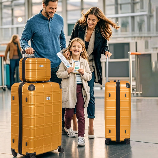 Luggage Sets 4 Piece, ABS PC Lightweight Suitcases with Wheels, Hardshell Luggage Sets Suitcase set with TSA Lock Orange (12in 20in 24in 28in)