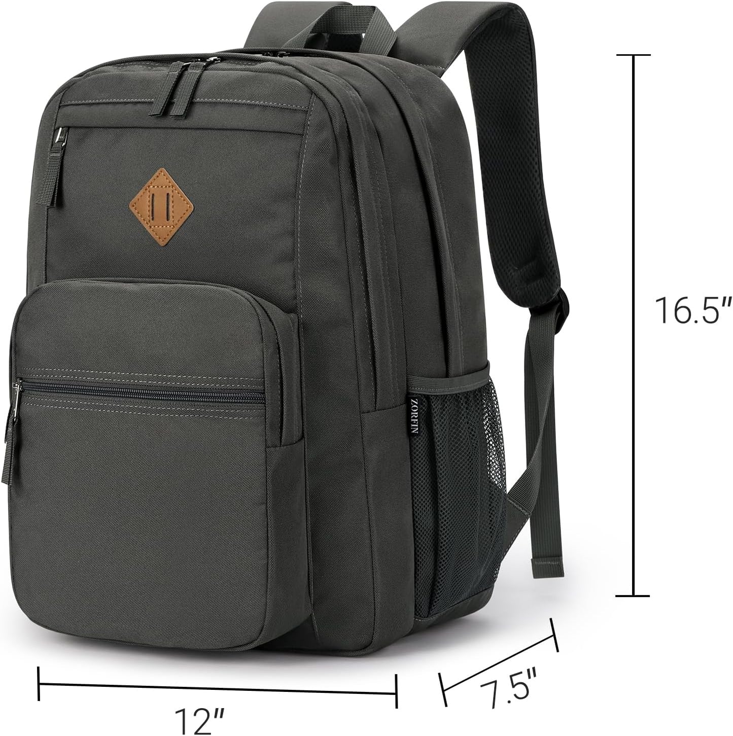 ZORFIN 26L Backpack for College, and Travel: Water Resistant Bookbag - Forge Grey