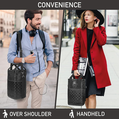 Opux 4 Bottle Insulated Wine Cooler Bag - Leakproof Padded Portable Wine Bottle Carrier for Travel Picnic, BYOB Gift (Black Square)