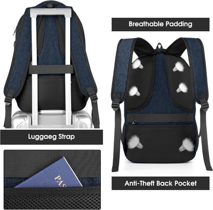 Backpack for Men Women, School Backpacks for Teen Boys, Business Anti Theft Sturdy Travel Laptop Backpack with USB Charging Port, Water Resistant 15.6 Inch Computer Bag Gift, Blue