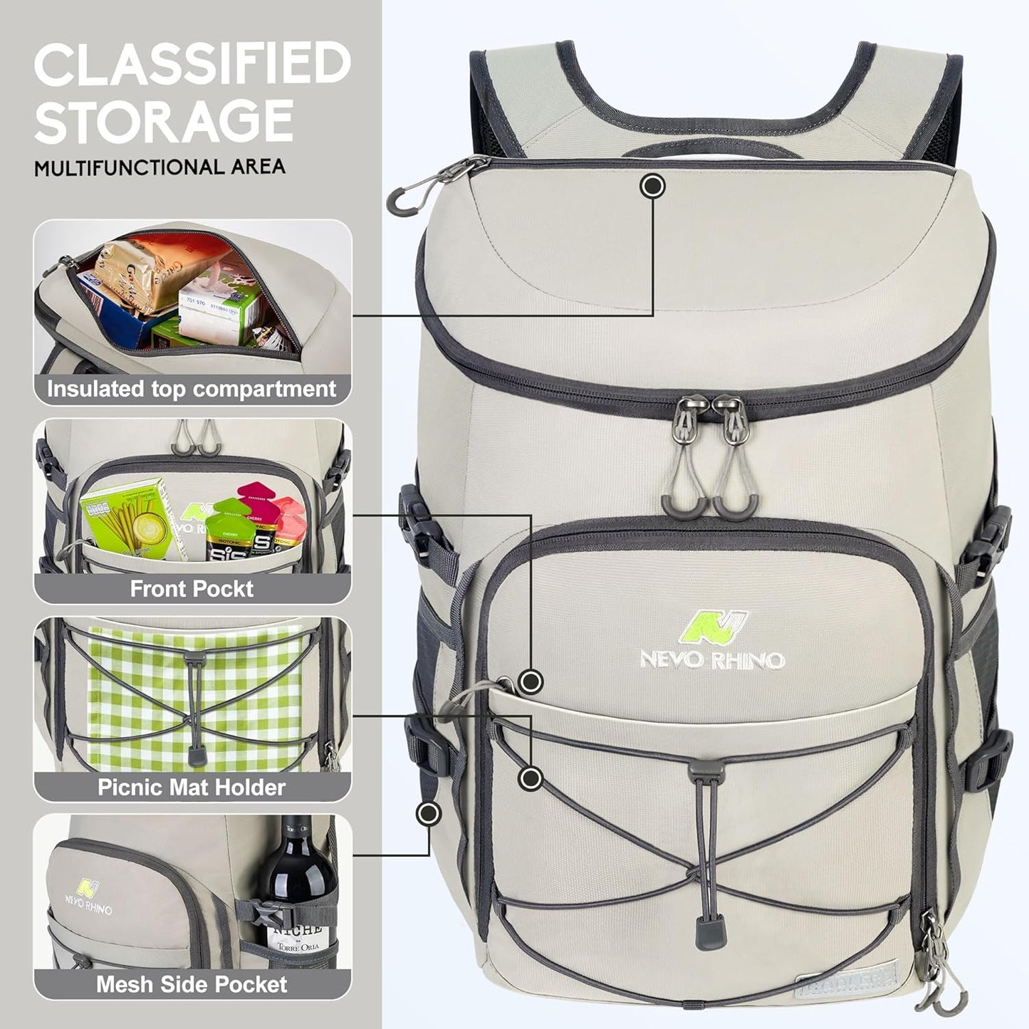 N NEVO RHINO Backpack Coolers Insulated Leak Proof 36/54 Cans,Portable Lightweight Waterproof Insulated Cooler Backpack for Men & Women Ideal for Camping,Travel,Beach,Picnics,Lunch & Day Trips