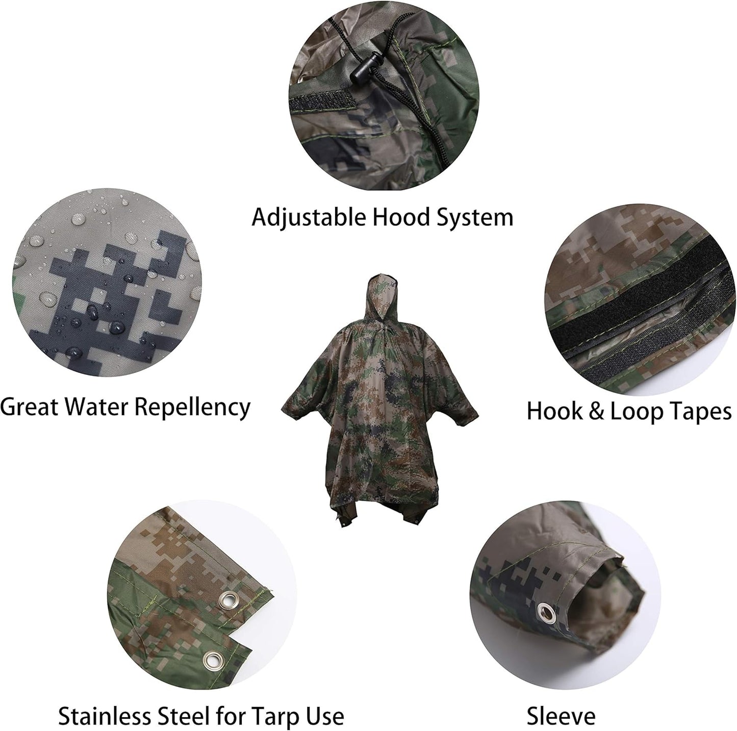 longsinger Rain Poncho for Adult, Waterproof Rain Poncho with Hood and Sleeve, Ideal for Hiking, Hunting, Camping
