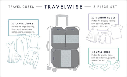 TravelWise Packing Cube System - Durable 5 Piece Weekender Plus Set (Black)