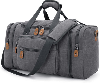 Gonex Canvas Duffle Bag for Travel, 60L Duffel Overnight Weekend Bag (Gray)