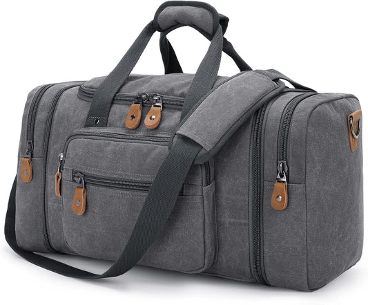 Gonex Canvas Duffle Bag for Travel, 60L Duffel Overnight Weekend Bag (Gray)