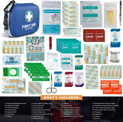 150 Pieces Mini First Aid Kit - Small Medical Kit with Hard Shell - Emergency First Aid Kit for Car, Travel, Home, Outdoor, Office, Camping, Hiking (Blue)