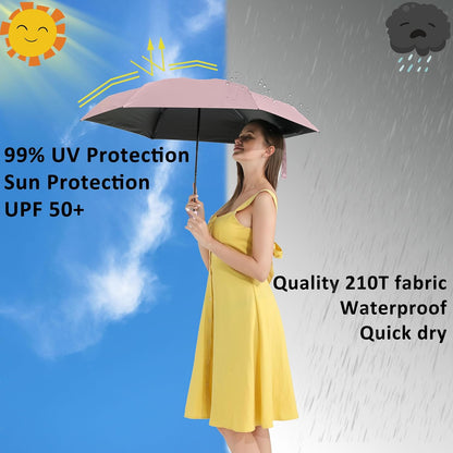 BAODINI Travel Mini Umbrella for Purse With Case Small Compact UV Sun Protection Sun Lightweight Tiny Pocket Umbrella for Women Kids and Men