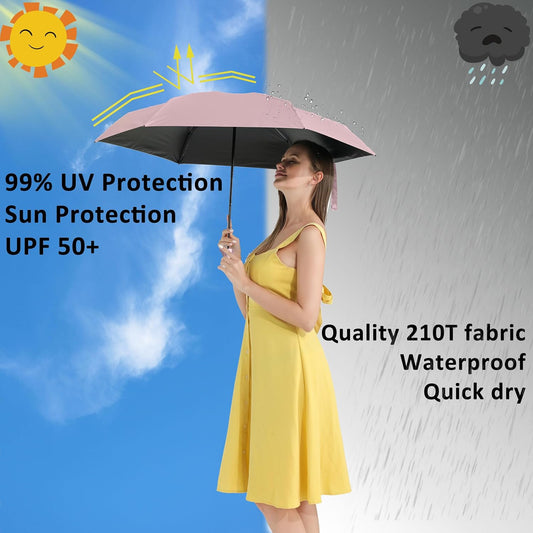 BAODINI Travel Mini Umbrella for Purse With Case Small Compact UV Sun Protection Sun Lightweight Tiny Pocket Umbrella for Women Kids and Men