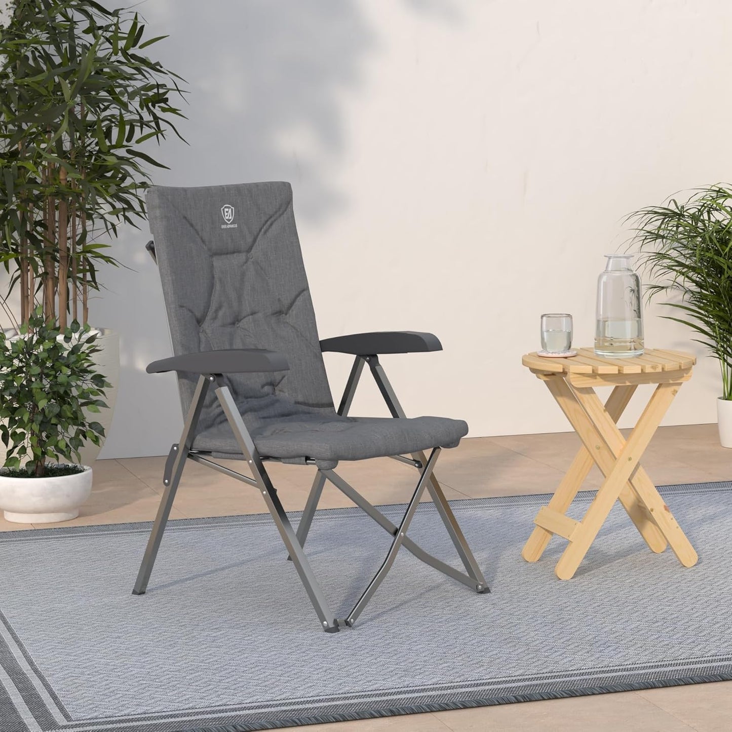 EVER ADVANCED Folding Camping Recliner Chair Fully Padded with Adjustable High Back Support Portable for Adults Patio Reclining Chair