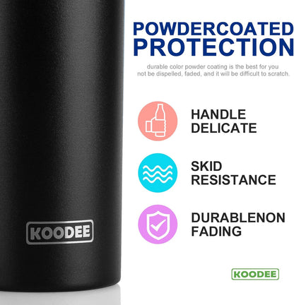 koodee 20 oz Stainless Steel Skinny Tumbler Double Wall Insulated Slim Water Tumbler Cup with Lids, Straws and Straw Brushes (Black)