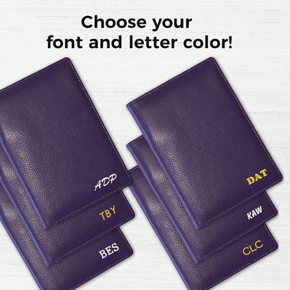 Personalized Monogrammed Dark Purple Leather RFID Passport Wallet