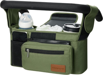 Momcozy Universal Baby Stroller Organizer, 2 Insulated Cup Holder, Detachable Zippered Pocket, Adjustable Shoulder Strap, Large capacity for baby essentials, Compact Design Fits Any Strollers