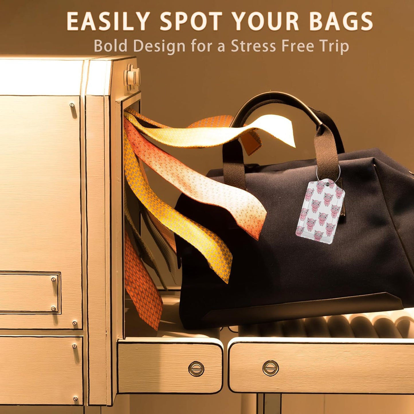 2 Pcs Luggage Tags for Suitcase,Cute Pig with Heart Luggage Tag Name Id Labels with Privacy Cover for Travel Backpack Women Men