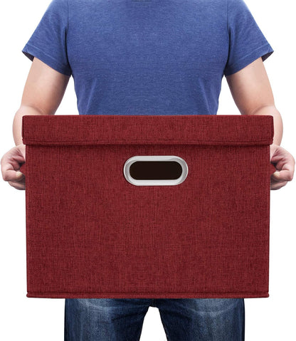 TYEERS Large Collapsible Storage Bins with Lids, Organization Bins for Closet Storage, Clothes Storage, Folding Storage Box with Lids for Home Office Storage - 3 Pack - Red Wine