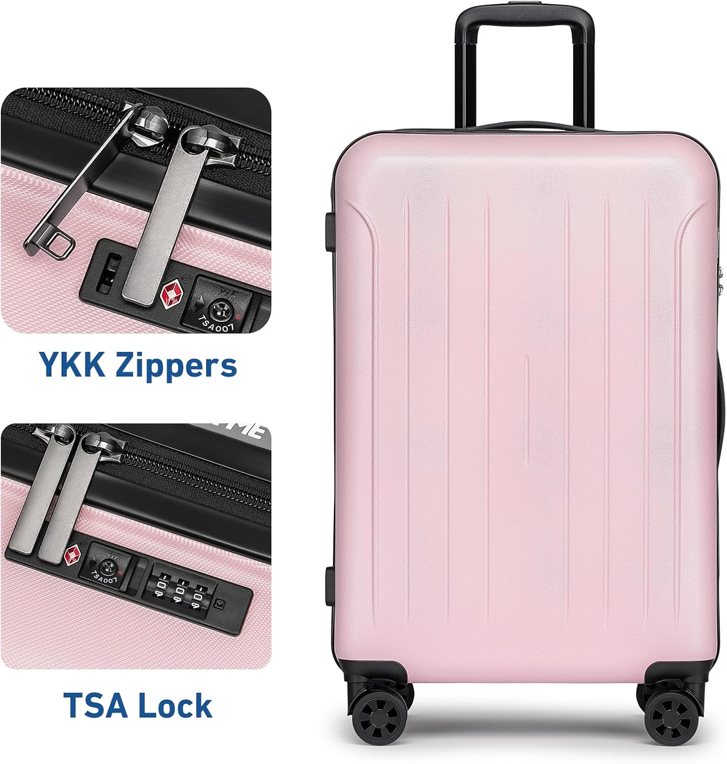 KYME Suitcase Hardshell With Double Spinner Wheels, PC+ABS TSA Lock Travel Luggage (Pink, 2Pcs Set(20"/24"))