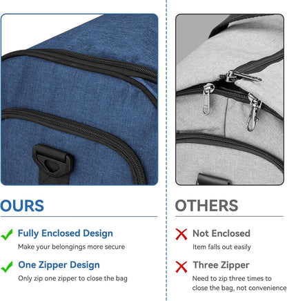 Large Garment Bag for Travel, Bukere Convertible Suit Travel Garment Duffel Bag for Men Women Business, Shoe Compartment, Detachable Shoulder Strap, Multi-Function 2 in 1 Weekender Bag, Blue