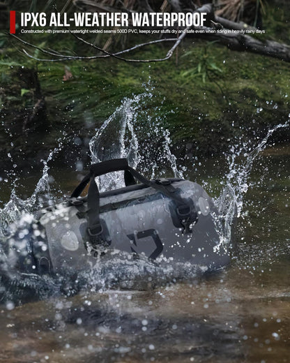 IRON JIA'S Motorcycle Dry Bag - Waterproof Duffle & Luggage Tail Bag Saddle Bags with Roll Top Closure, Shoulder Straps, Inner Pocket and Mesh Pocket (Grey, 50L)