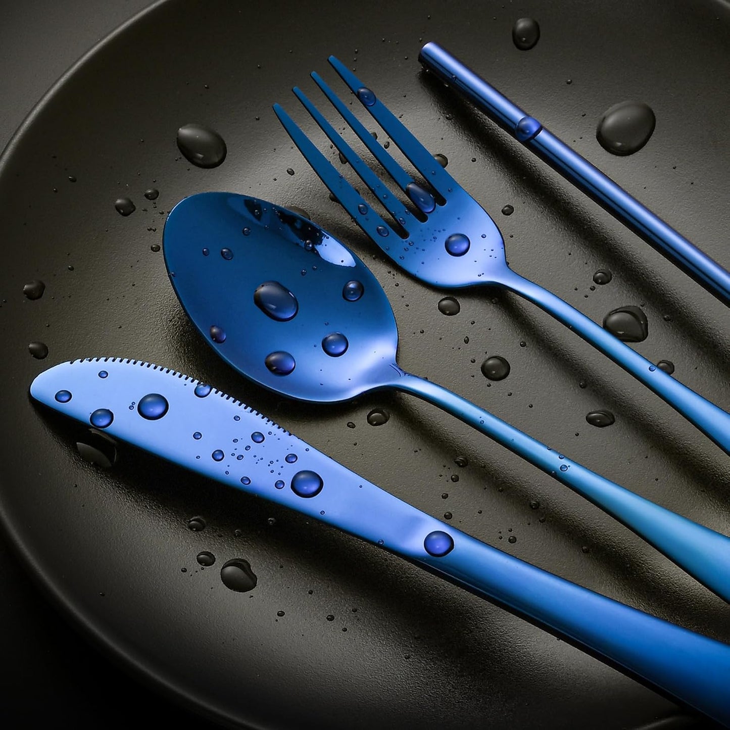 Boulder Bee | Travel Utensils Set | Reusable Camping Cutlery Set | Stainless Steel Flatware Set | Portable Silverware Set with Case | Includes Knife/Fork/Spoon/Straw/Cleaning Cloth/Case (Blue)