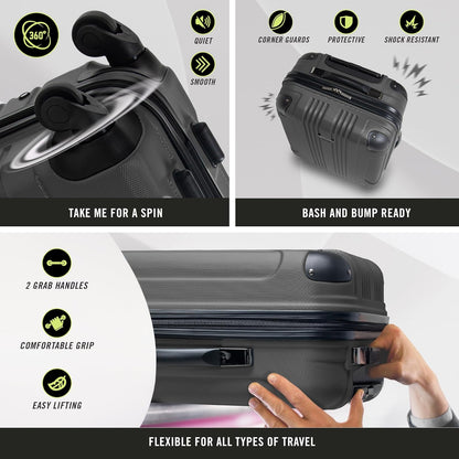 Kenneth Cole REACTION Out of Bounds Lightweight Hardshell 4-Wheel Spinner Luggage, Charcoal, 2-Piece Set (20" & 28")