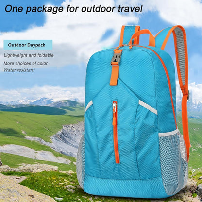 25L Hiking Backpack Foldable Sports Daypack Camping Collapsible Bag Water Repellent Lightweight Travel Men Women (Blue)