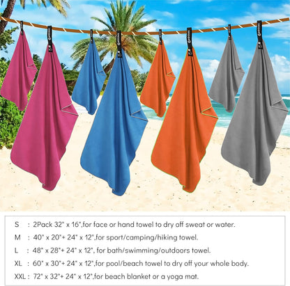 HOEAAS 2 Pack Microfiber Camping Towels, Quick Dry Towel, Super Absorbent Ultra Compact Travel Towel Soft Lightweight Sports Towel for Sweat Fast Drying Towels for Pool,Gym,Hiking,Backpacking,Fitness