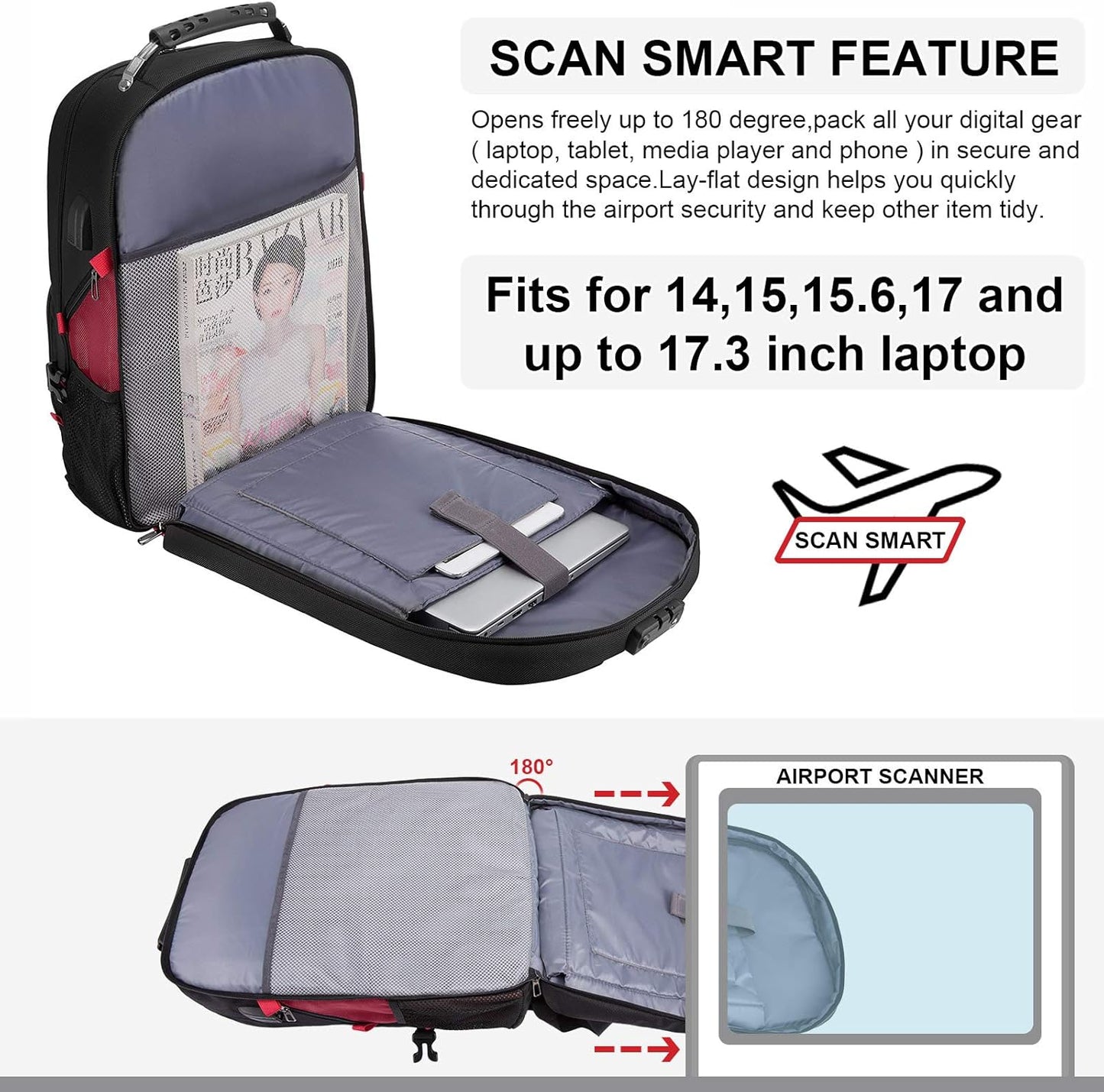 LOVEVOOK Travel Laptop Backpack Waterproof Anti Theft Backpack with Lock and USB Charging Port Large 17-17.3 Inch Computer Business Backpack for Women Men Red