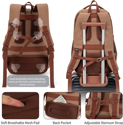 Tzowla Vintage Canvas Laptop Backpack for Men and Women,College Travel Work Rucksack with USB/Type-C Charging Port,Lightweight Bookbag Hiking Casual Daypack Backpacks Fit 15.6 Inch Notebook(Brown)